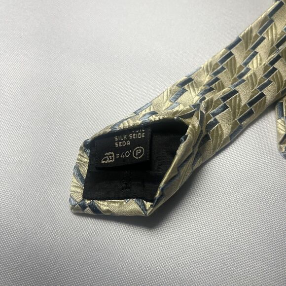 Ermenegildo Zegna Mens Neck Tie Tan Blue Geometric Rectangle 100% Silk Italy - Picture 4 of 4